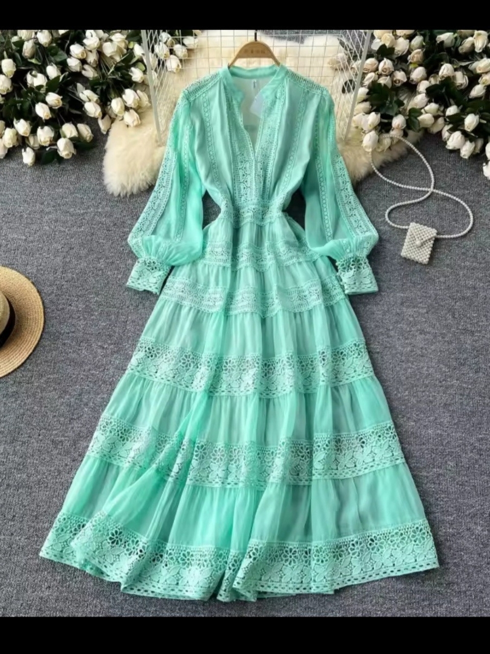 Women's Mint Lace Tiered Maxi Dress by